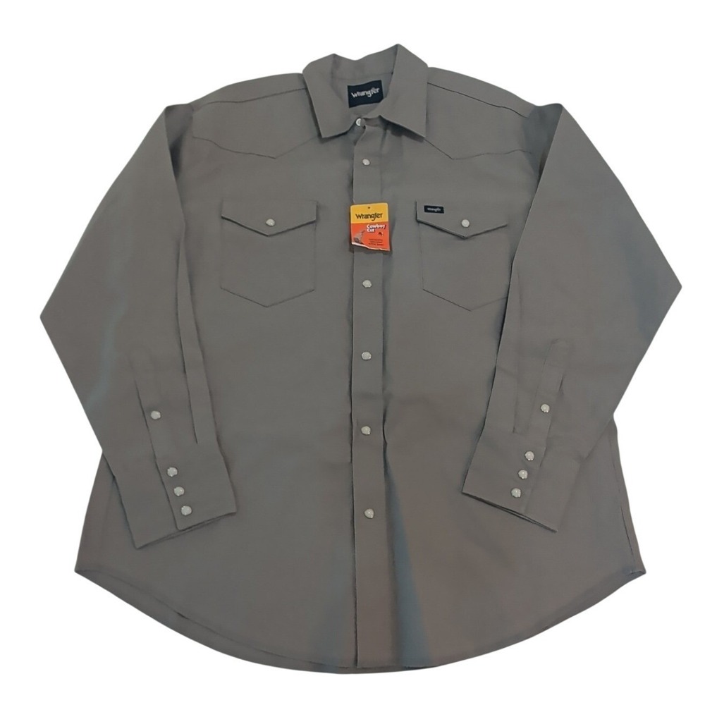 Wrangler Cowboy Cut Authentic Western Work Shirt Snap Pearl Solid Gray XL NWT